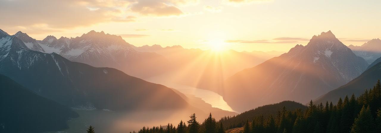Alpenländische Gebirgslandschaft bei Sonnenaufgang